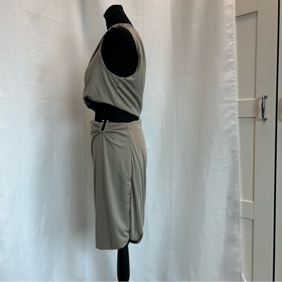 Zara khaki green draped ruched one shoulder asymmetrical cut-out mini dress XL - Picture 5 of 16